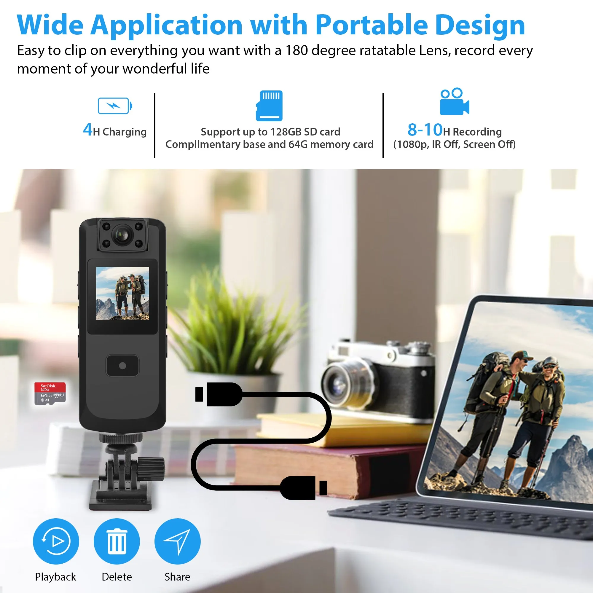 1080P Body Camera with Motion Detection and Night Vision
