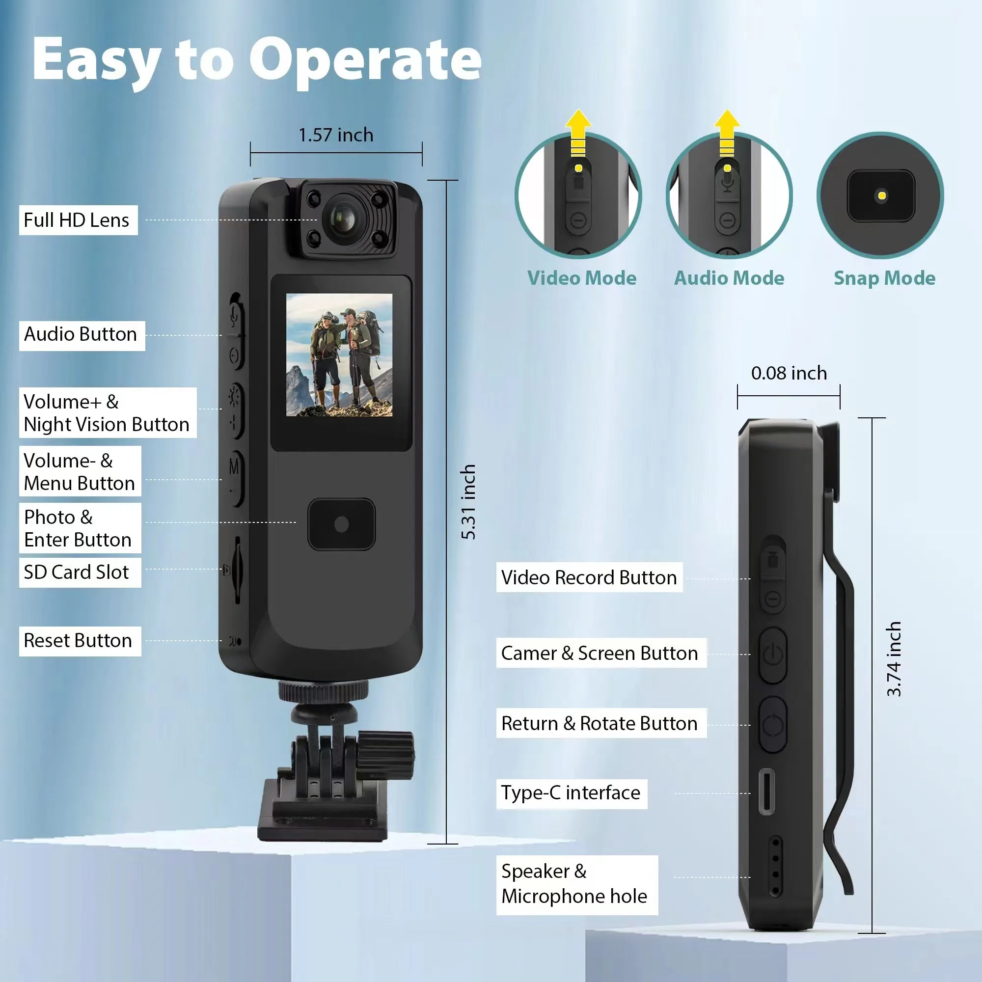 1080P Body Camera with Motion Detection and Night Vision