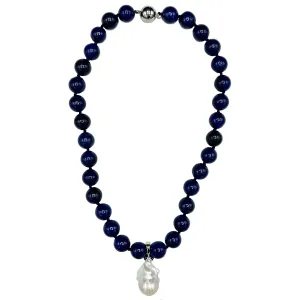 120-18|  LAPIS BLUE QUARTZ W/ WILD PEARL DROP
