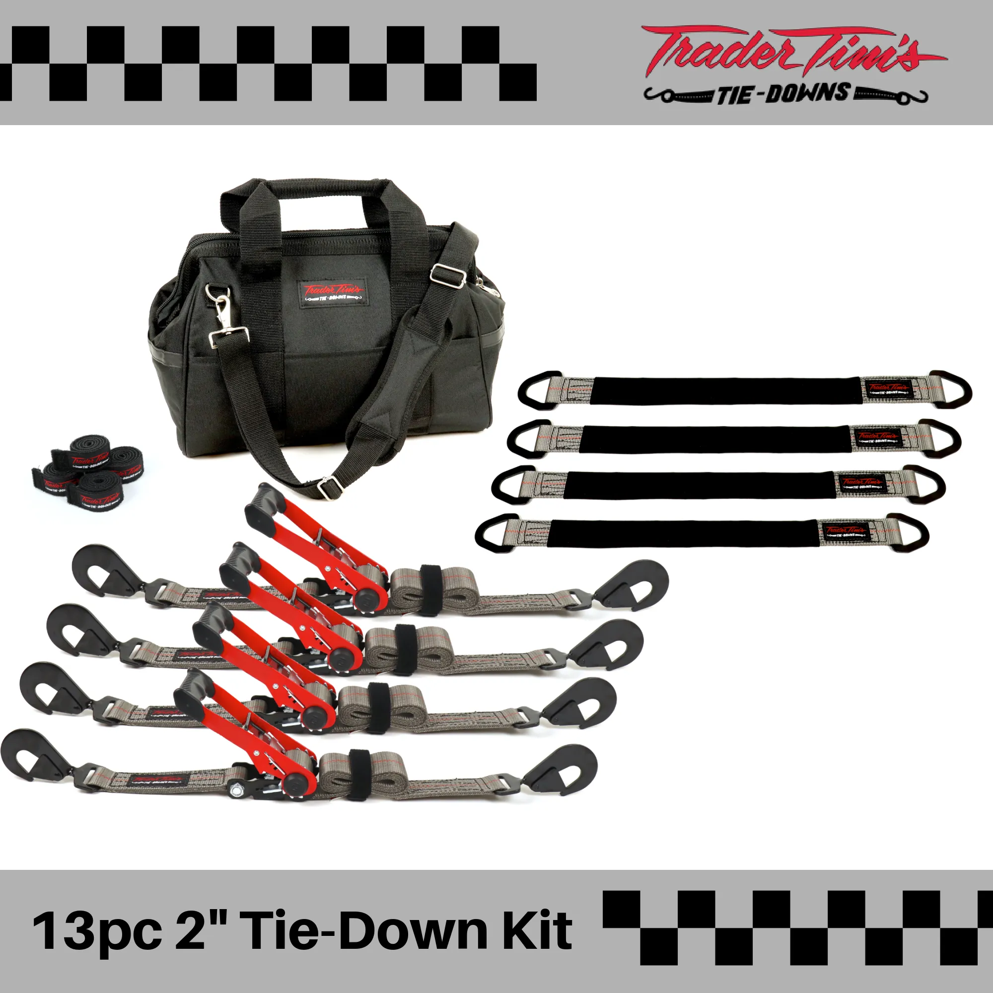 13 Piece 2" x 8' Ratchet Tie-Down & Axle Strap Kit