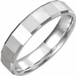 14K White 5 mm Geometric Band  Size 10.5