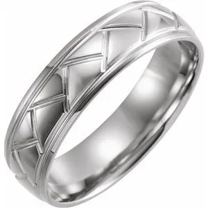 14K White 6 mm Tread Pattern Band Size 10
