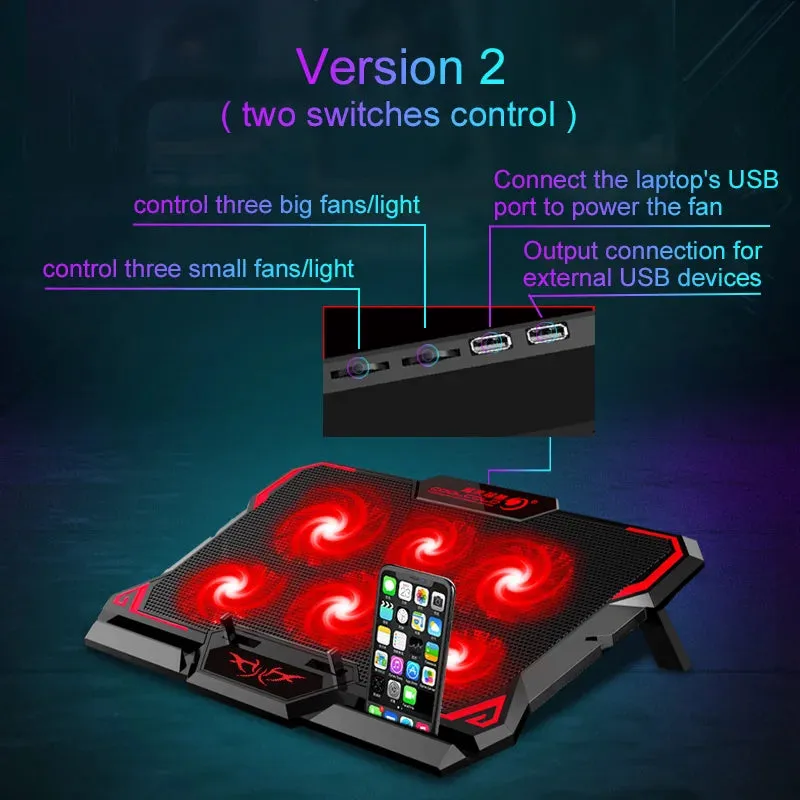 17-Inch Gaming Laptop Cooler with LED - 6 Fans