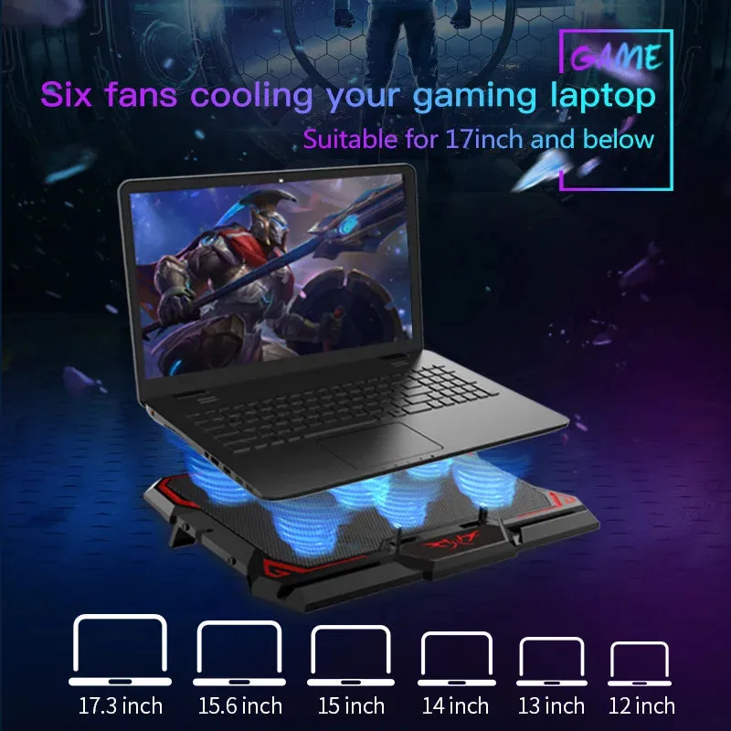 17-Inch Gaming Laptop Cooler with LED - 6 Fans