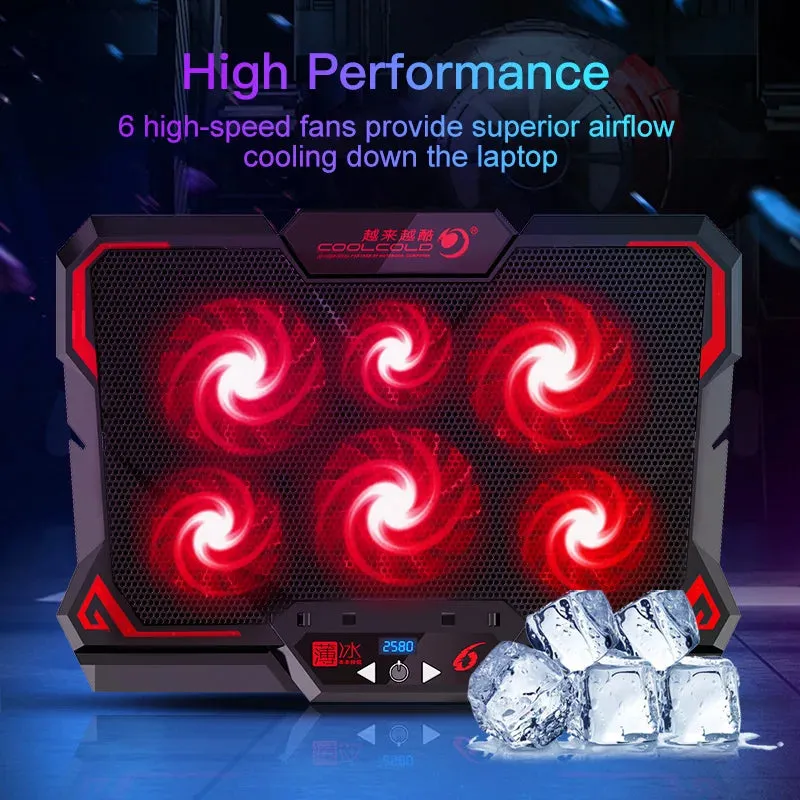 17-Inch Gaming Laptop Cooler with LED - 6 Fans