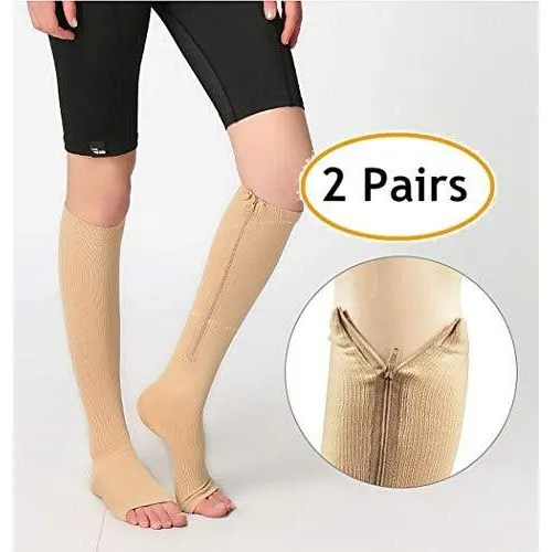 2 Pairs Compression Socks - Men/Women - 2 sizes - For Swollen Feet and Legs, Varicose Veins etc.