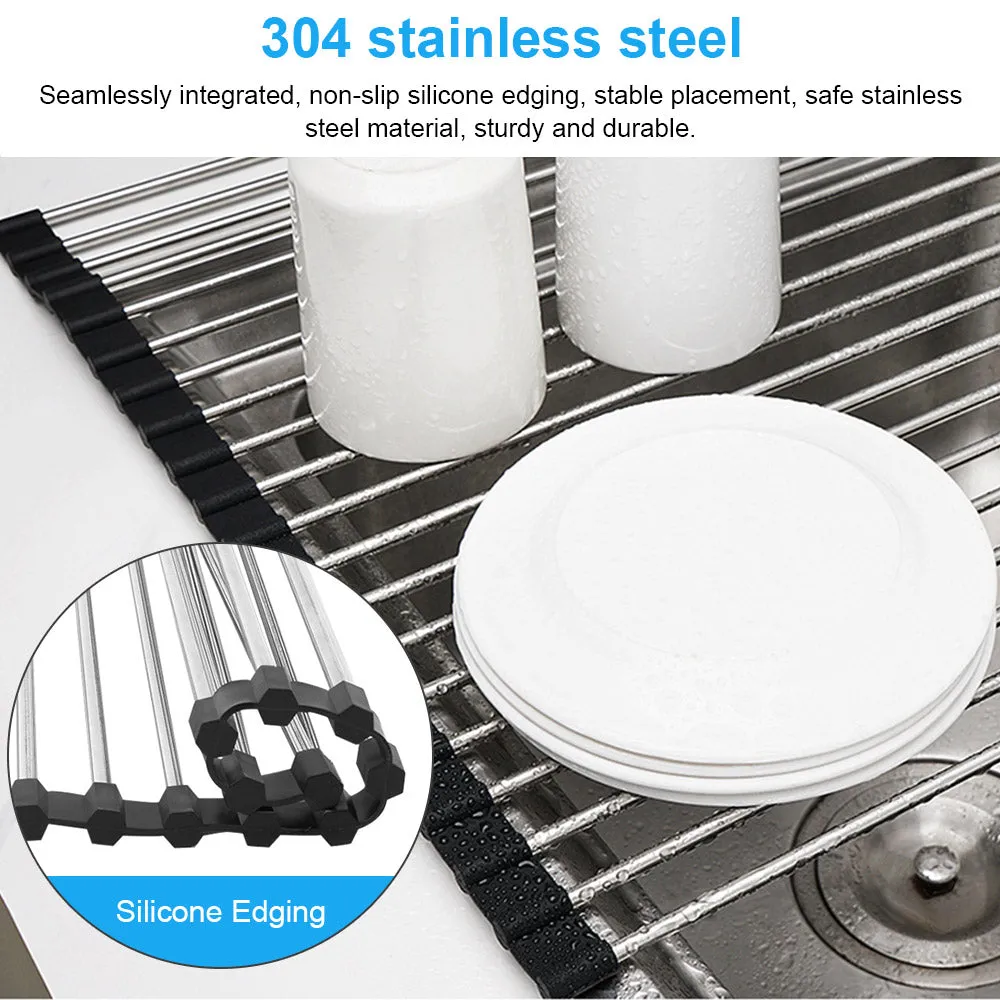 20 Tube Foldable Over the Sink Dish Drying Rack Roll-Up Dish Drainer Food Drainer Dish Mat