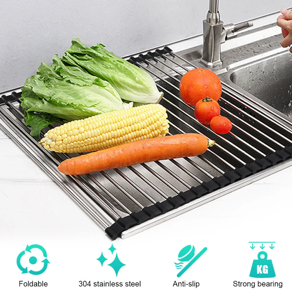 20 Tube Foldable Over the Sink Dish Drying Rack Roll-Up Dish Drainer Food Drainer Dish Mat