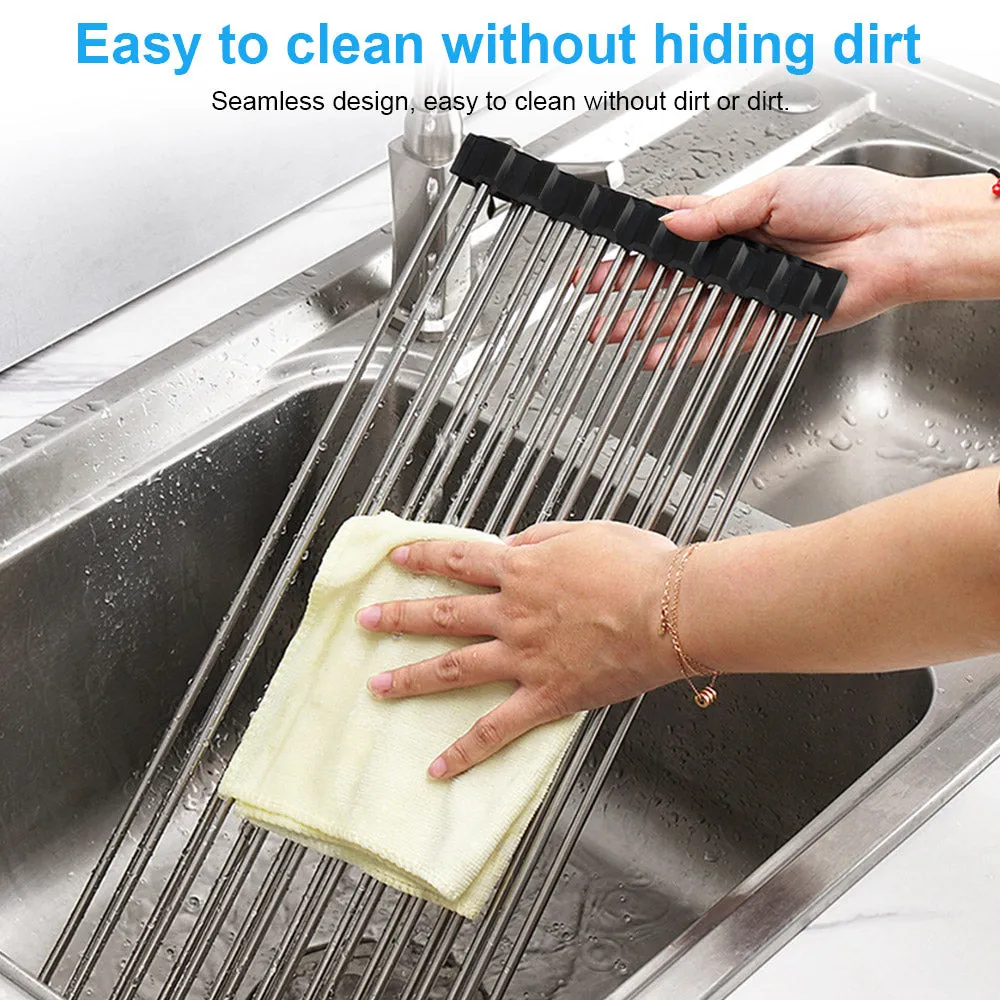 20 Tube Foldable Over the Sink Dish Drying Rack Roll-Up Dish Drainer Food Drainer Dish Mat