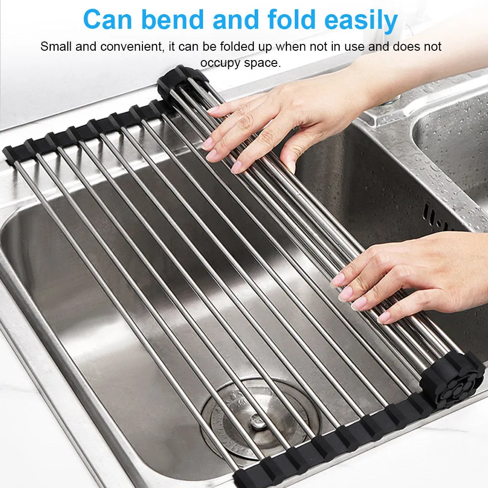 20 Tube Foldable Over the Sink Dish Drying Rack Roll-Up Dish Drainer Food Drainer Dish Mat