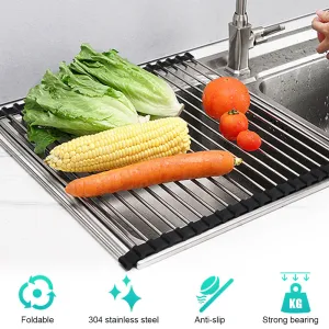 20 Tube Foldable Over the Sink Dish Drying Rack Roll-Up Dish Drainer Food Drainer Dish Mat
