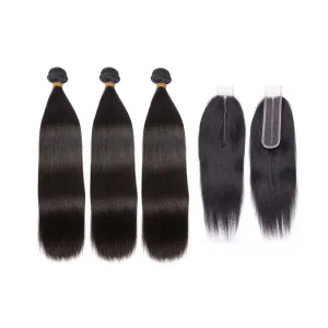 3 Bundles with a 2x6 Lace Closure Straight Virgin Hair Extensions