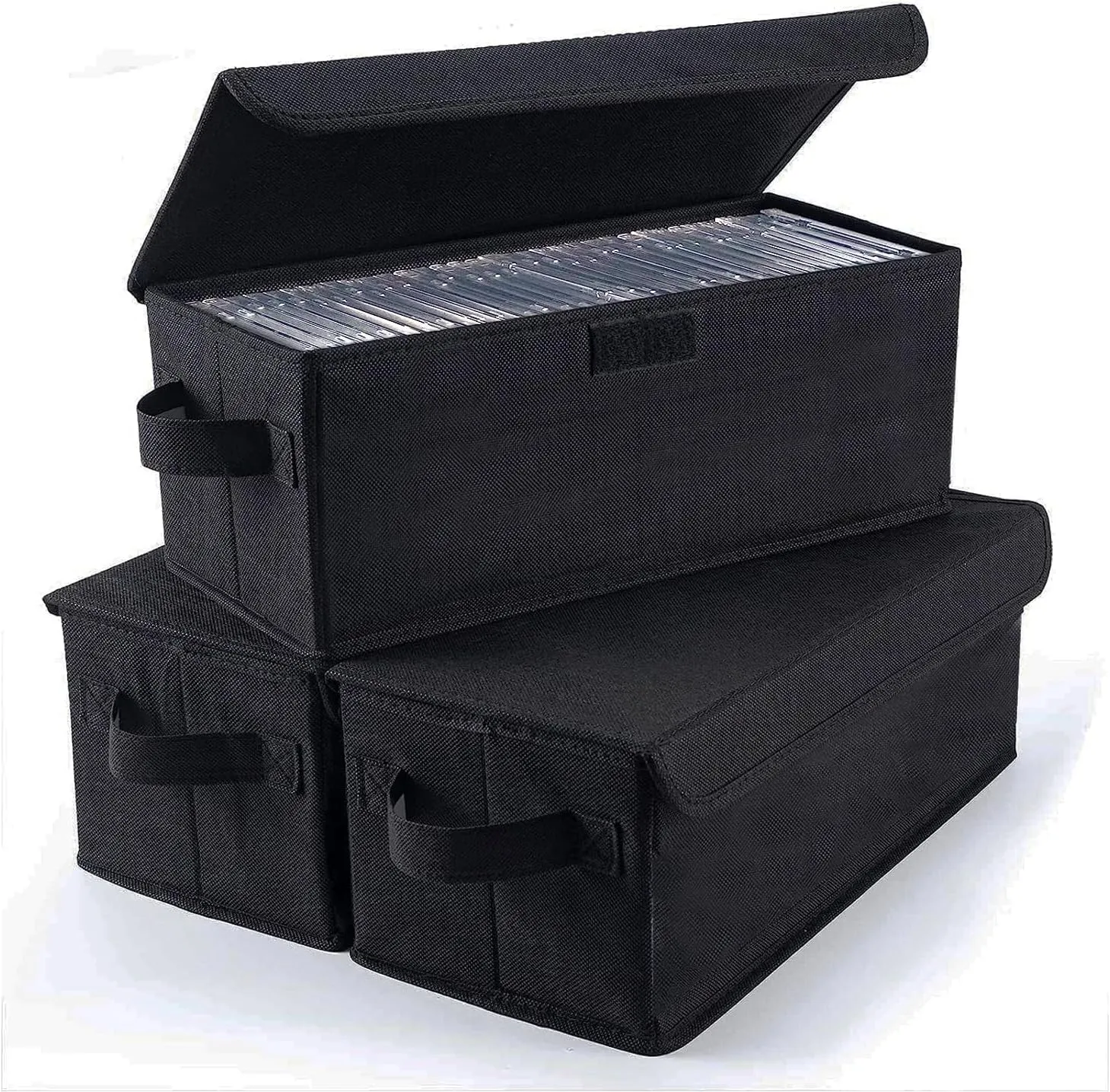 3 Pack CD Storage Box CD Case Container w/ Lids Holds 165CDs in Full Jewel Cases