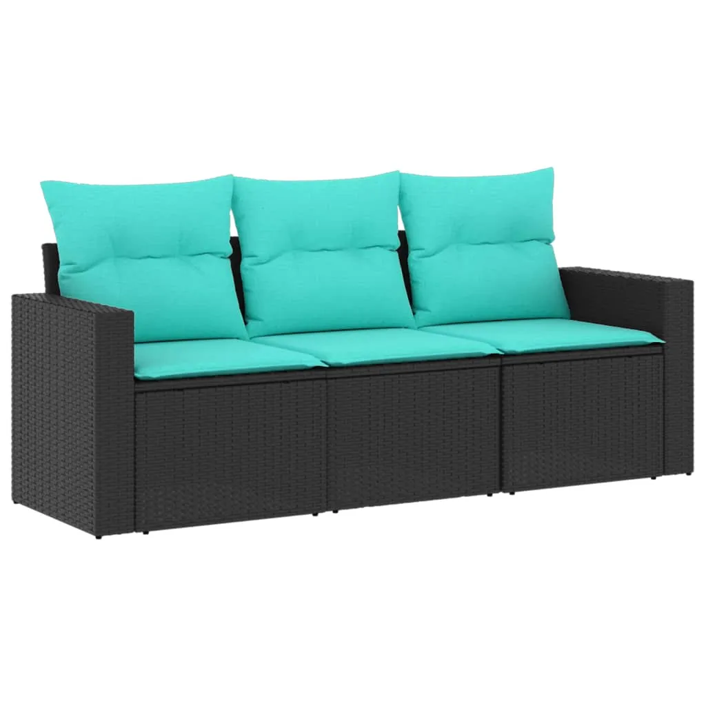 3 Piece Patio Sofa Set with Cushions Black Poly Rattan