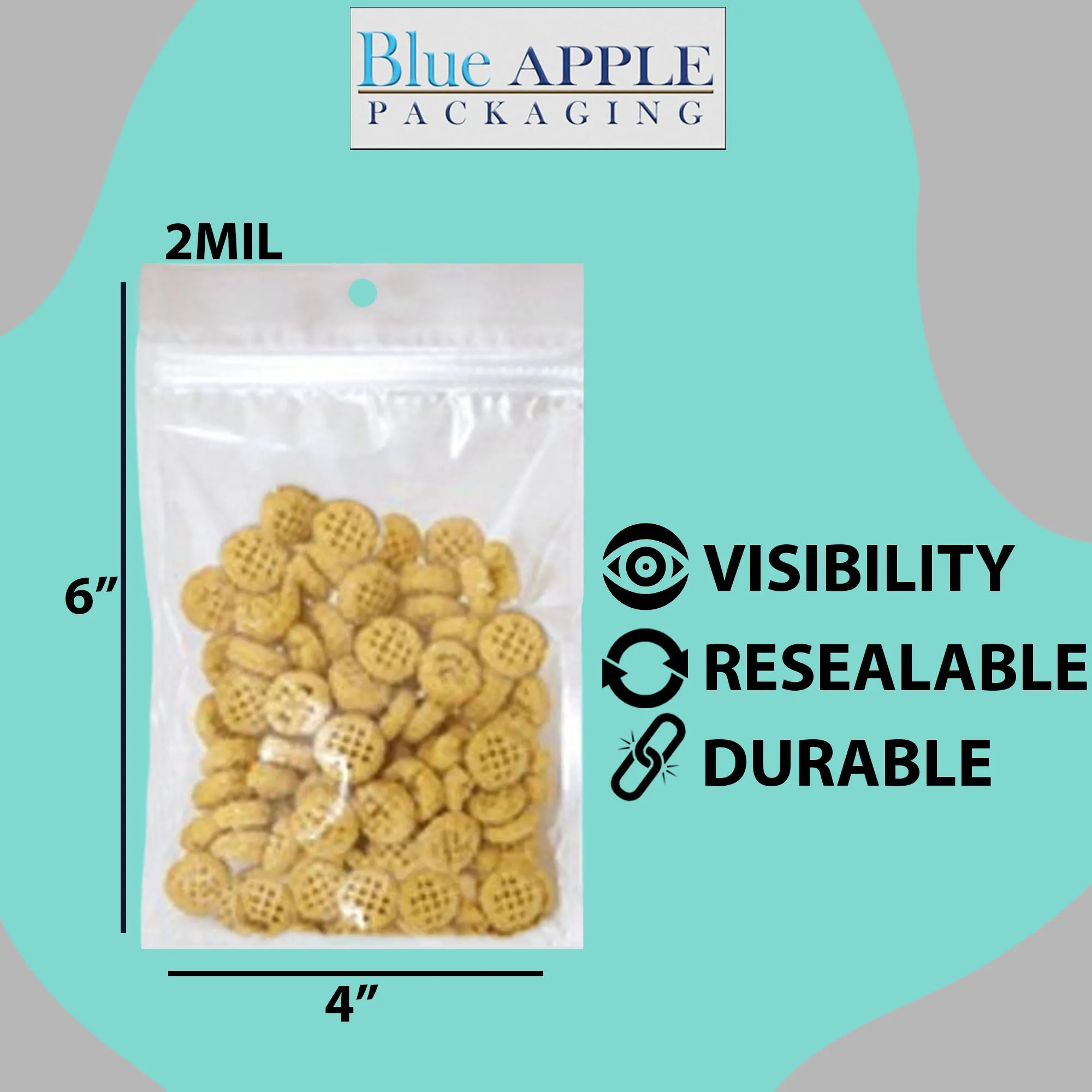 4X6 inches Polypropylene ZipLock Bags W/ Hang Hole 2 Mil Clear