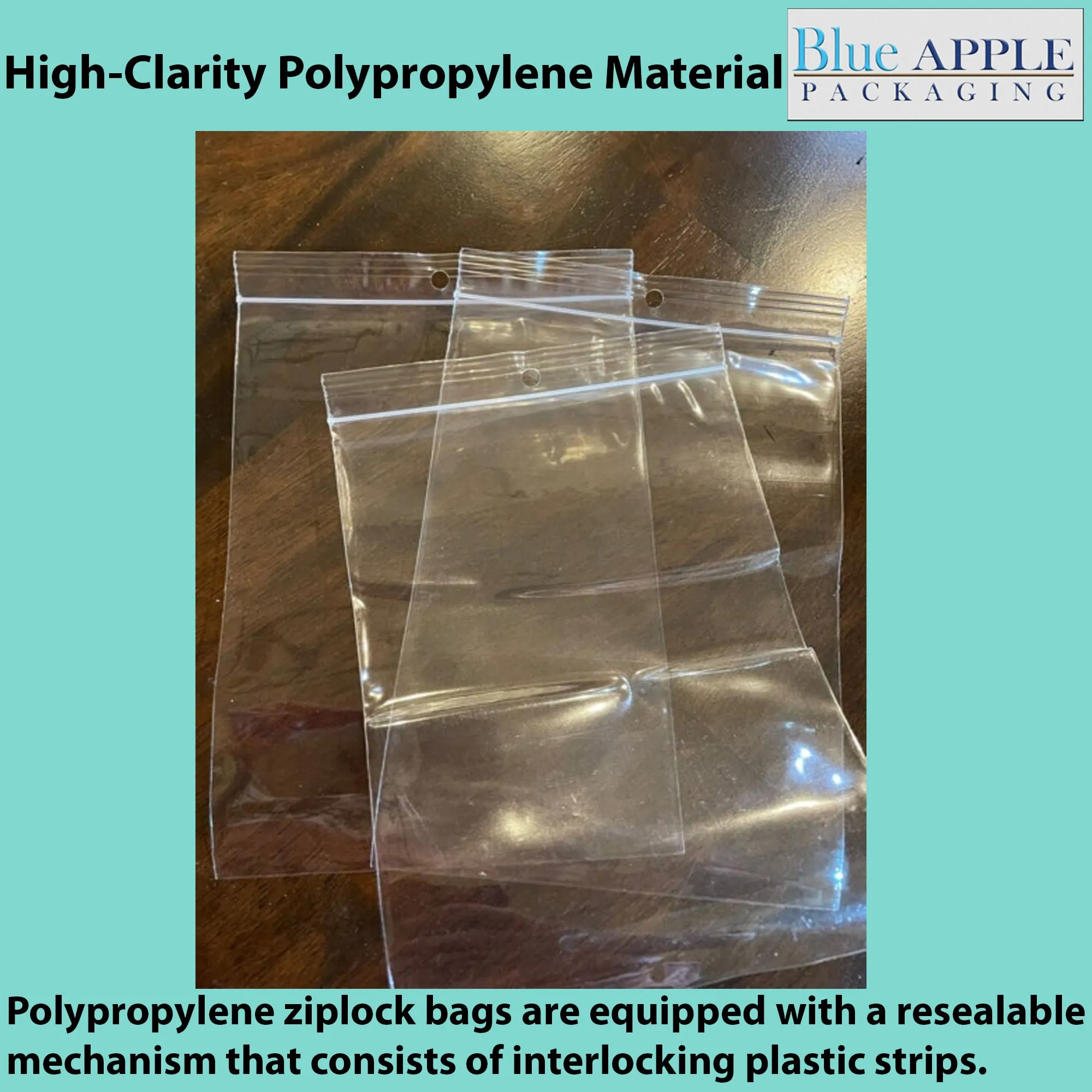 4X6 inches Polypropylene ZipLock Bags W/ Hang Hole 2 Mil Clear