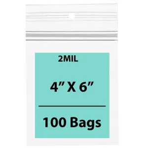 4X6 inches Polypropylene ZipLock Bags W/ Hang Hole 2 Mil Clear