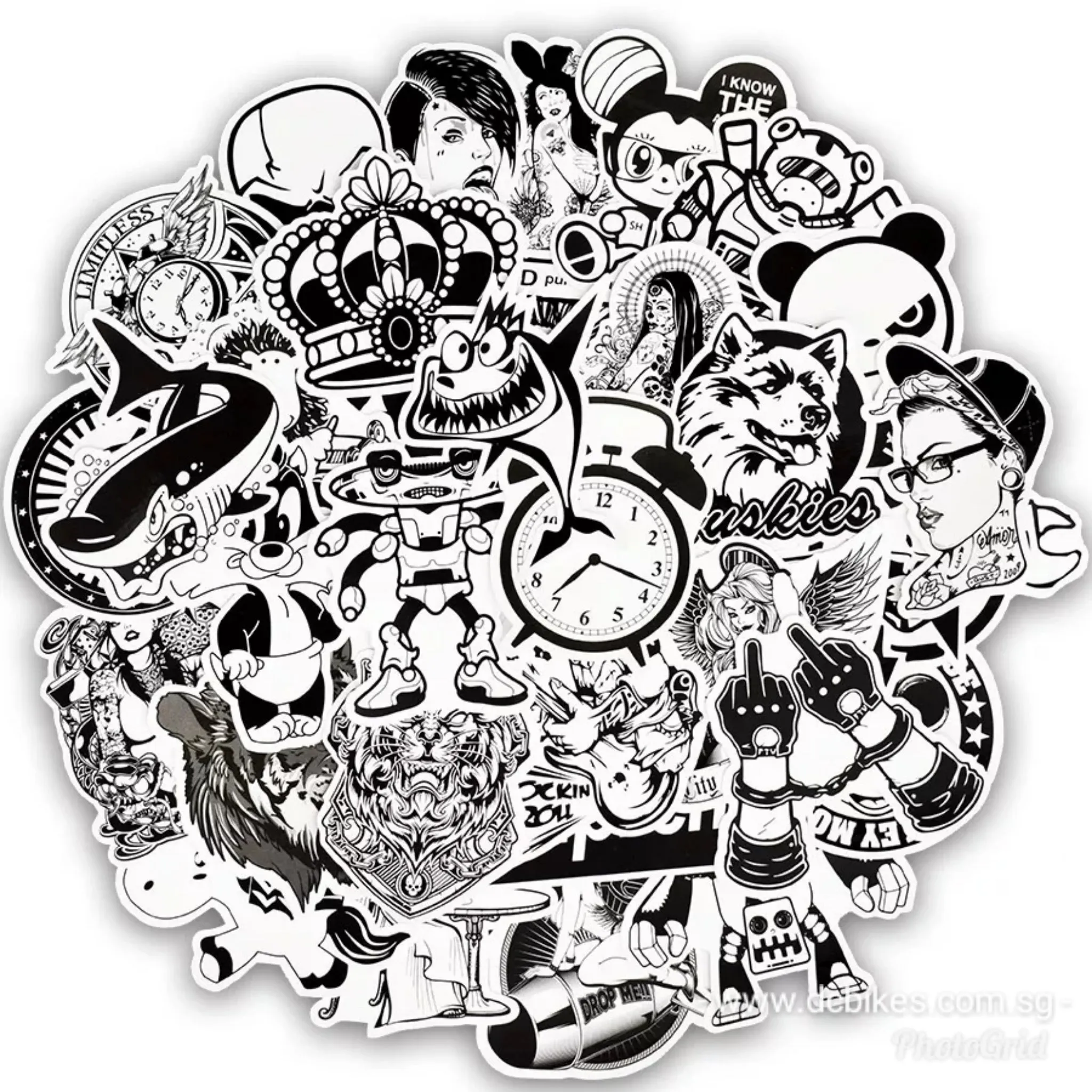 50 pieces DIY Black and White Laptop Sticker Bomb Skate Escooter Decal