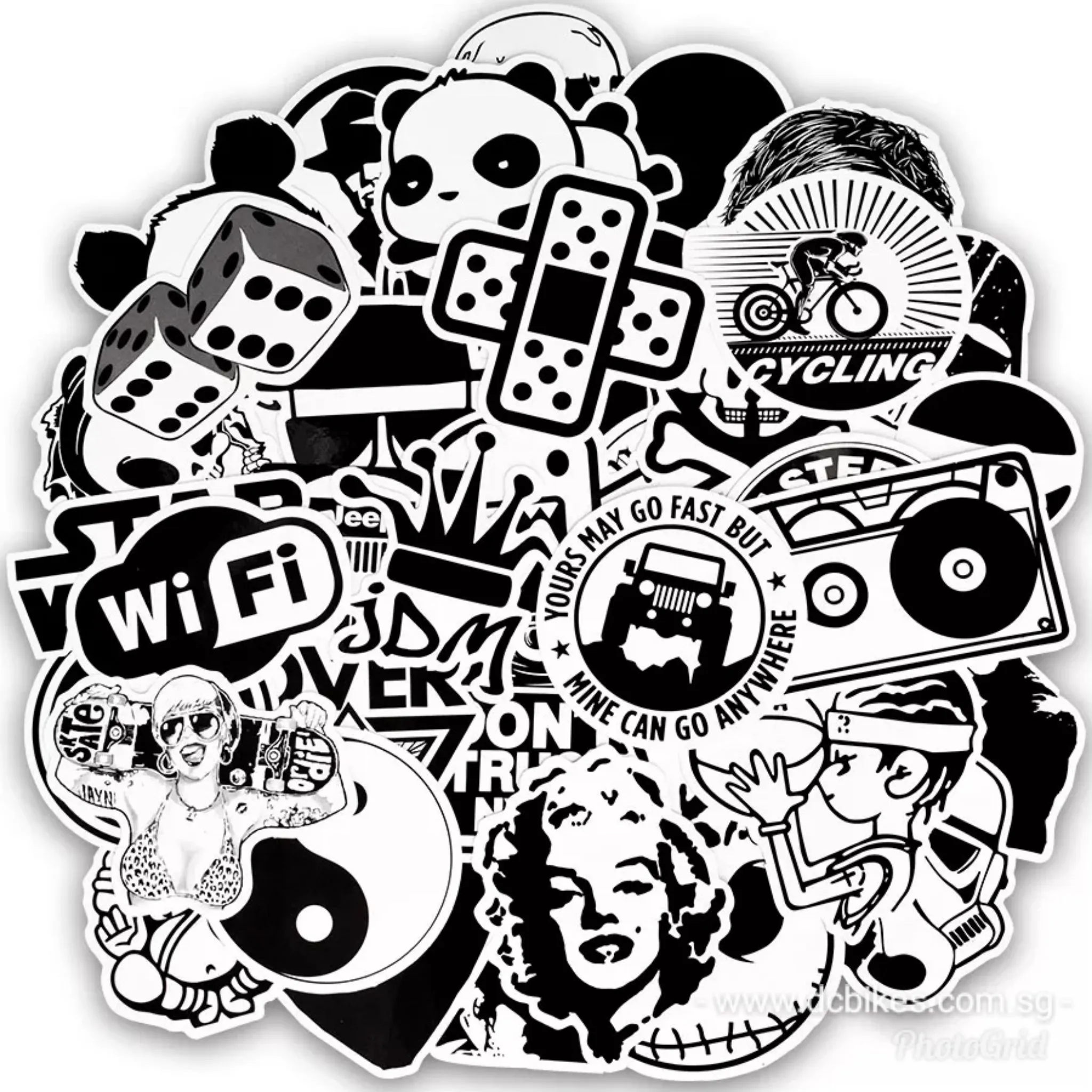 50 pieces DIY Black and White Laptop Sticker Bomb Skate Escooter Decal