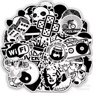 50 pieces DIY Black and White Laptop Sticker Bomb Skate Escooter Decal