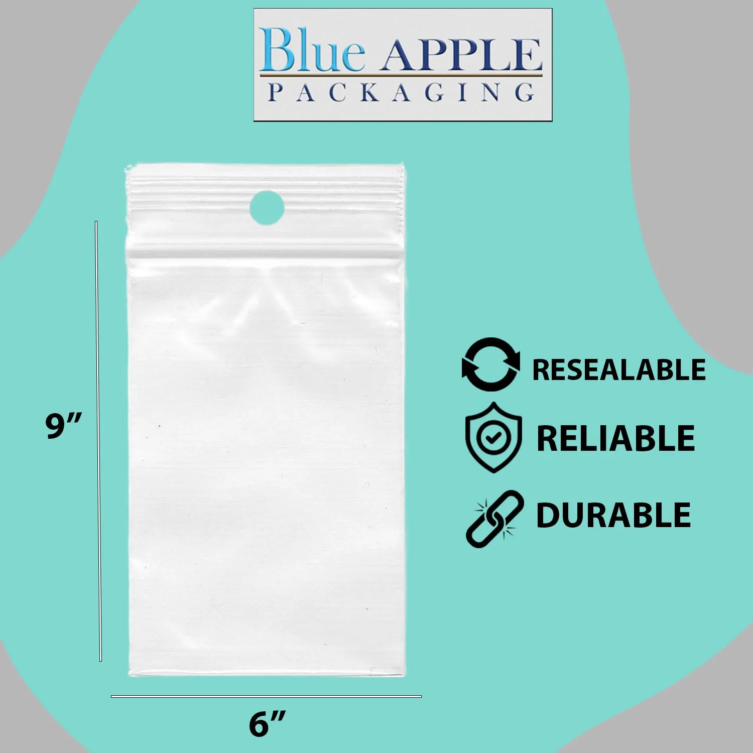 6X9 inches Reclosable Poly Bags with Hang Hole 4 Mil (LDPE) Single Track Zipper