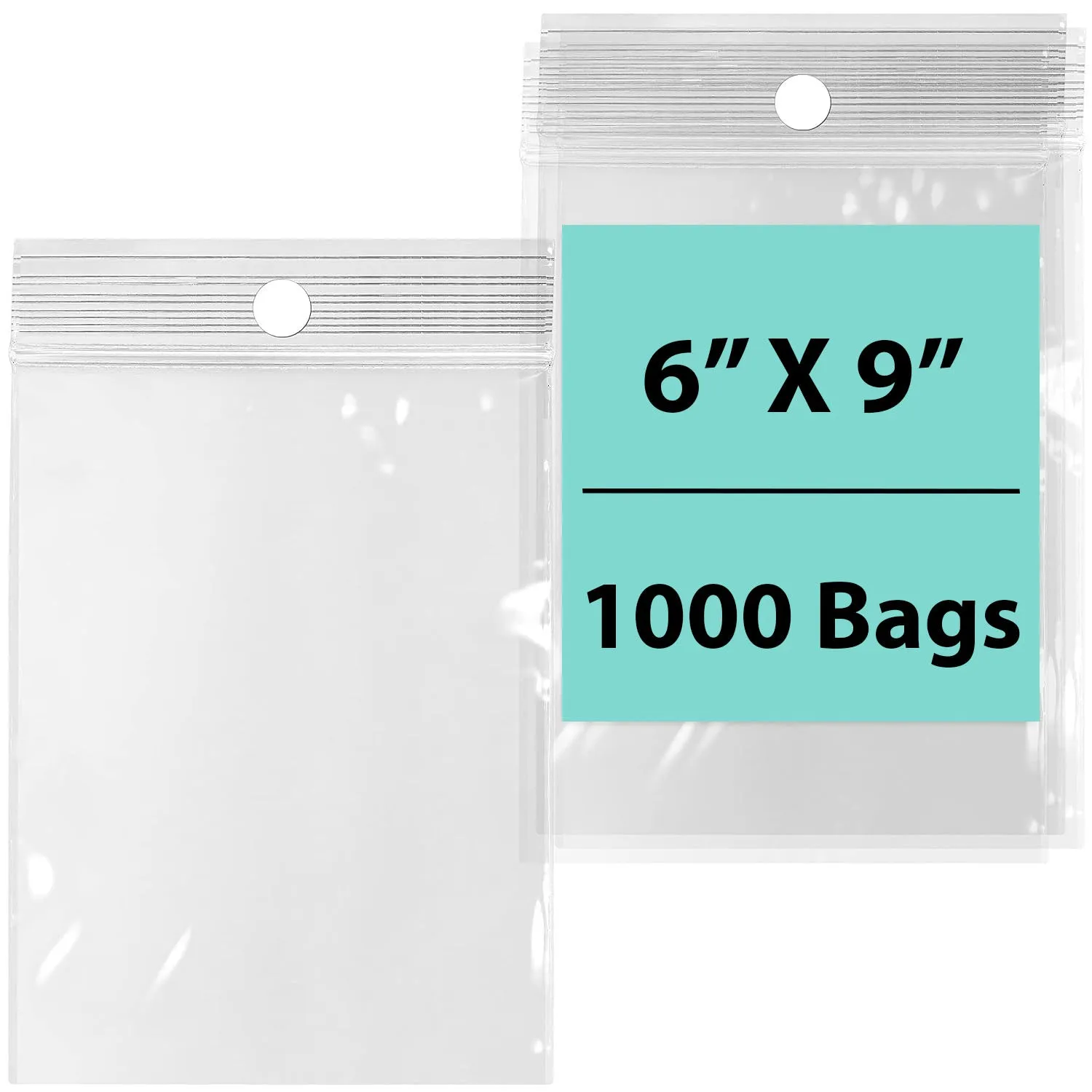 6X9 inches Reclosable Poly Bags with Hang Hole 4 Mil (LDPE) Single Track Zipper