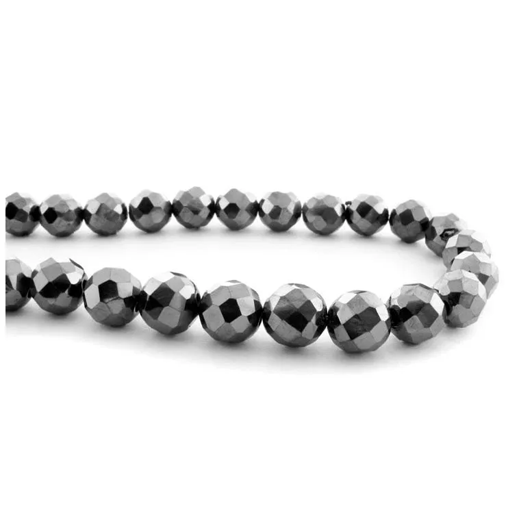 8mm Magnetic Hematite Faceted Round Mh33