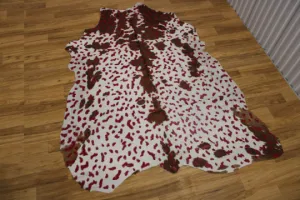 Acid Wash Red on Tricolor Cowhide  - (XL 7'1"x5'6" Ft) - Approx 38 sqft -  Premi