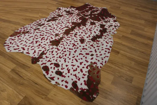 Acid Wash Red on Tricolor Cowhide  - (XL 7'1"x5'6" Ft) - Approx 38 sqft -  Premi
