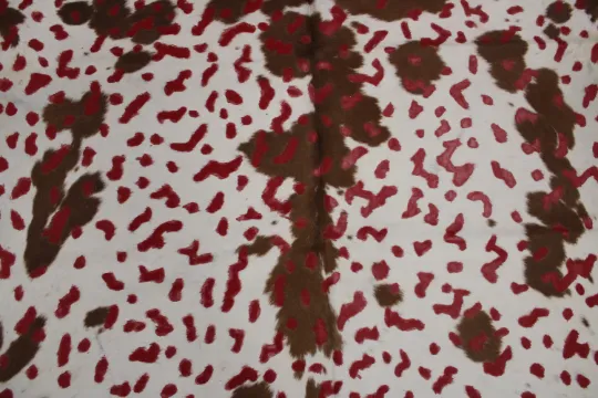 Acid Wash Red on Tricolor Cowhide  - (XL 7'1"x5'6" Ft) - Approx 38 sqft -  Premi