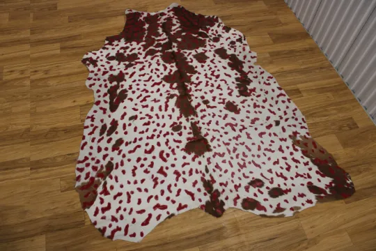 Acid Wash Red on Tricolor Cowhide  - (XL 7'1"x5'6" Ft) - Approx 38 sqft -  Premi