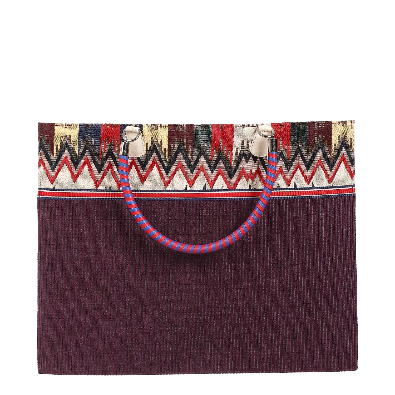 Aguya Wine Tote Bag (With Striped Handle)