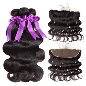 Alipop Hair Body Wave 3 Bundles with Lace Frontal 100% Human Hair Body Wave Bundles Natural Color