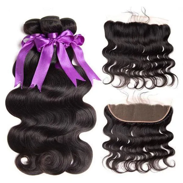 Alipop Hair Body Wave 3 Bundles with Lace Frontal 100% Human Hair Body Wave Bundles Natural Color