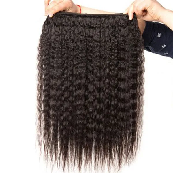 Alipop Hair Kinky Straight 3 Bundles With Lace Frontal 100% Unprocessed Malaysian Virgin Human Hair Natural Color