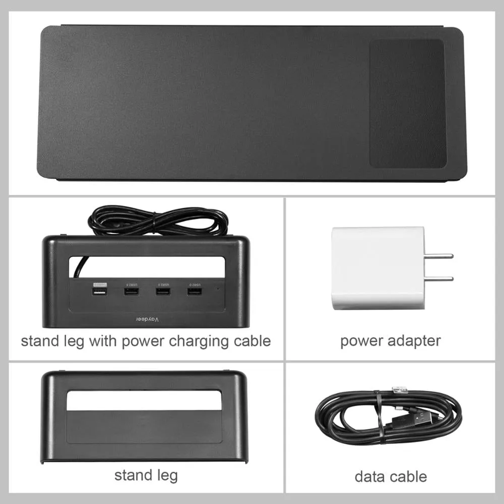 Aluminium Monitor Stand with USB3.0 Hub Supports Data Transfer and Wireless Charging for Laptop and PC