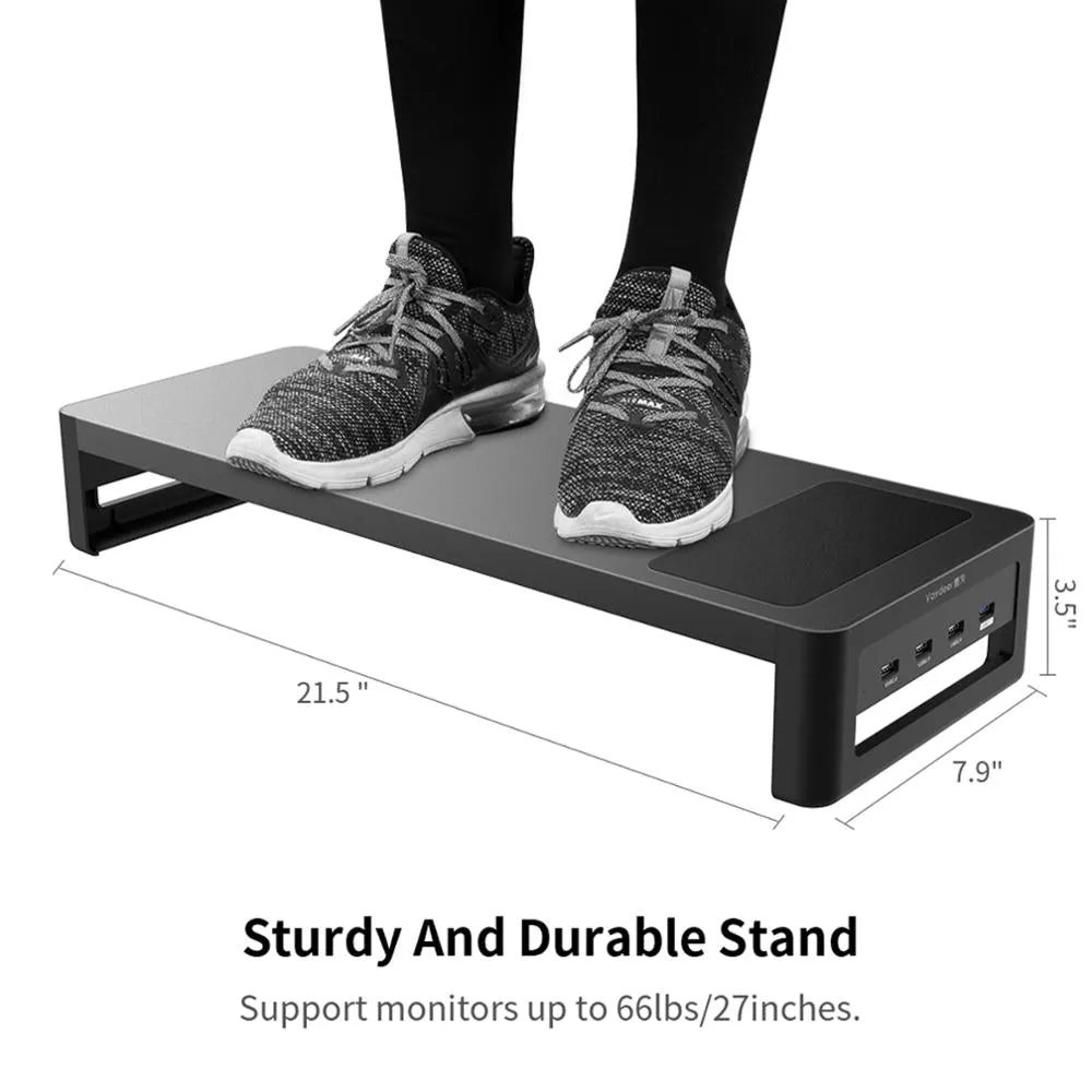 Aluminium Monitor Stand with USB3.0 Hub Supports Data Transfer and Wireless Charging for Laptop and PC