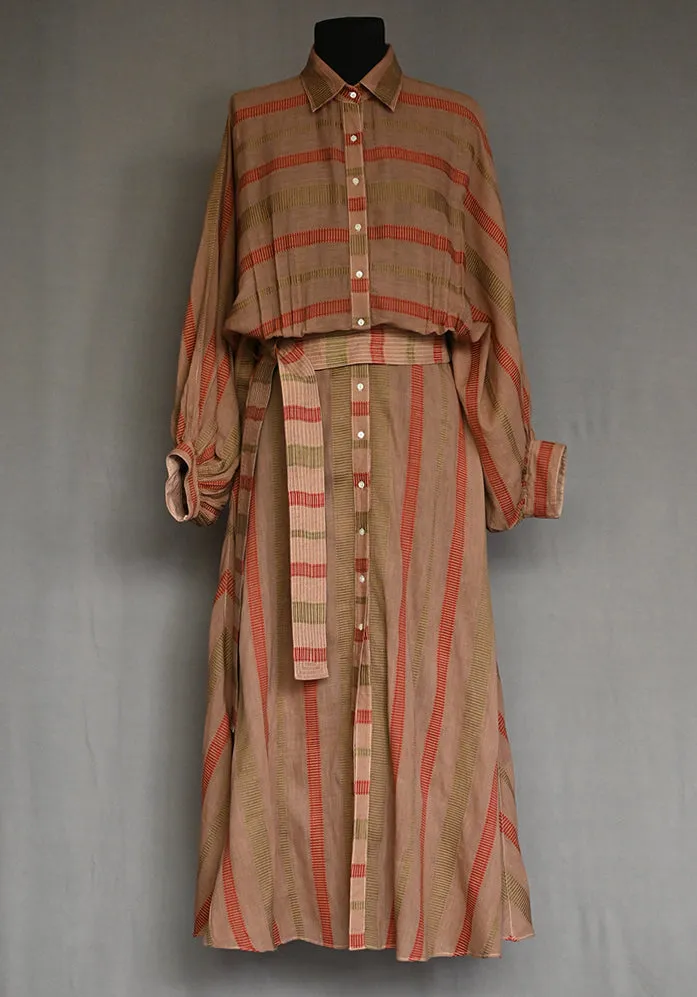 Amrich  Dress Handwoven Jacquard Stripes Shirtdress