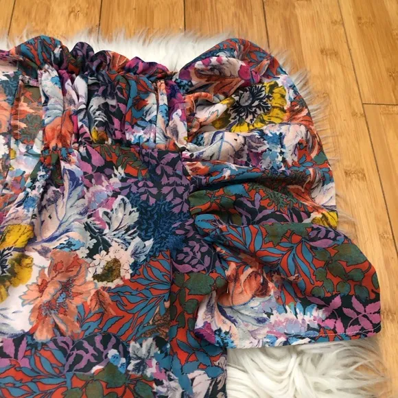 Anthropologie Akemi Kin Valencia Sheer Multicolor Floral Ruched Sleeves Dress MP