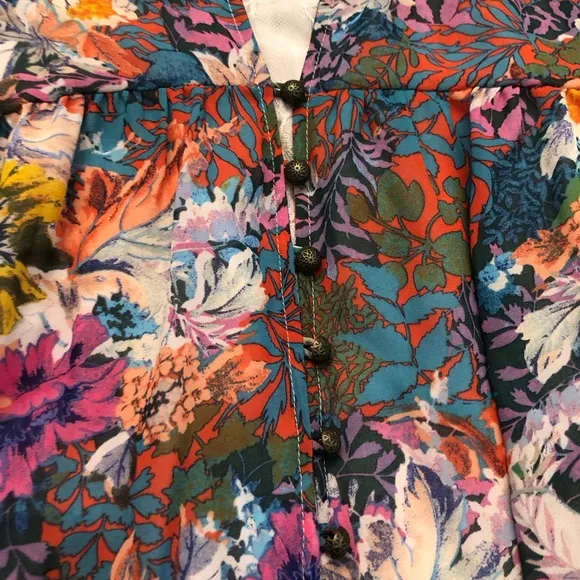 Anthropologie Akemi Kin Valencia Sheer Multicolor Floral Ruched Sleeves Dress MP