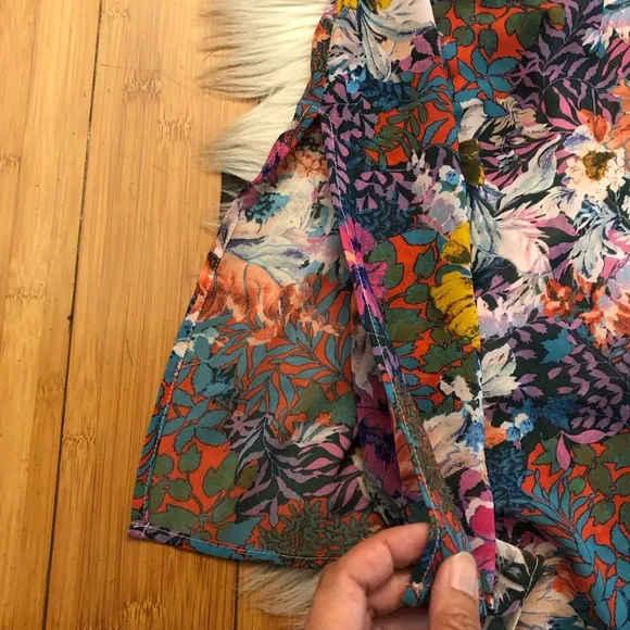 Anthropologie Akemi Kin Valencia Sheer Multicolor Floral Ruched Sleeves Dress MP