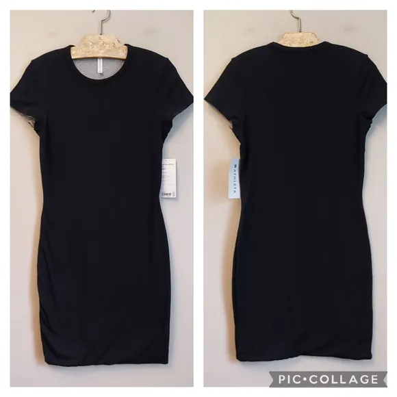 Athleta Destina Reversible Dress Black Gray Small Tall ST Knit Short Sleeve