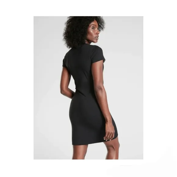 Athleta Destina Reversible Dress Black Gray Small Tall ST Knit Short Sleeve