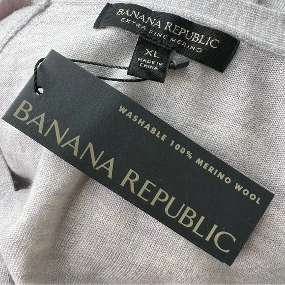 Banana Republic Grey &amp; Orange V-Neck Washable Merino Side-Stripe Sweater XL NWT