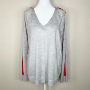 Banana Republic Grey &amp; Orange V-Neck Washable Merino Side-Stripe Sweater XL NWT