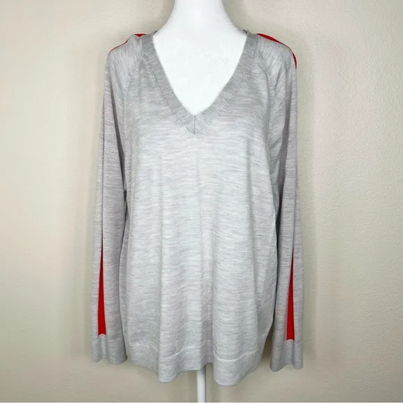 Banana Republic Grey &amp; Orange V-Neck Washable Merino Side-Stripe Sweater XL NWT