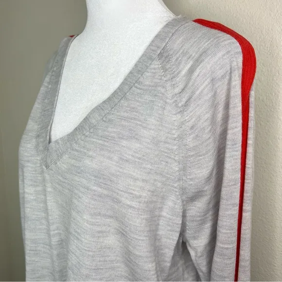Banana Republic Grey &amp; Orange V-Neck Washable Merino Side-Stripe Sweater XL NWT