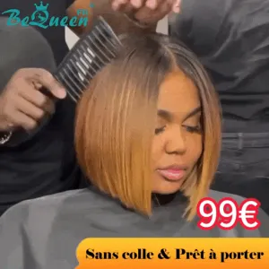 BeQueen 99,9€=1 perruques sans colle “Elza” Perruque Customisée Bob Lisse Prêt à porter 13x4