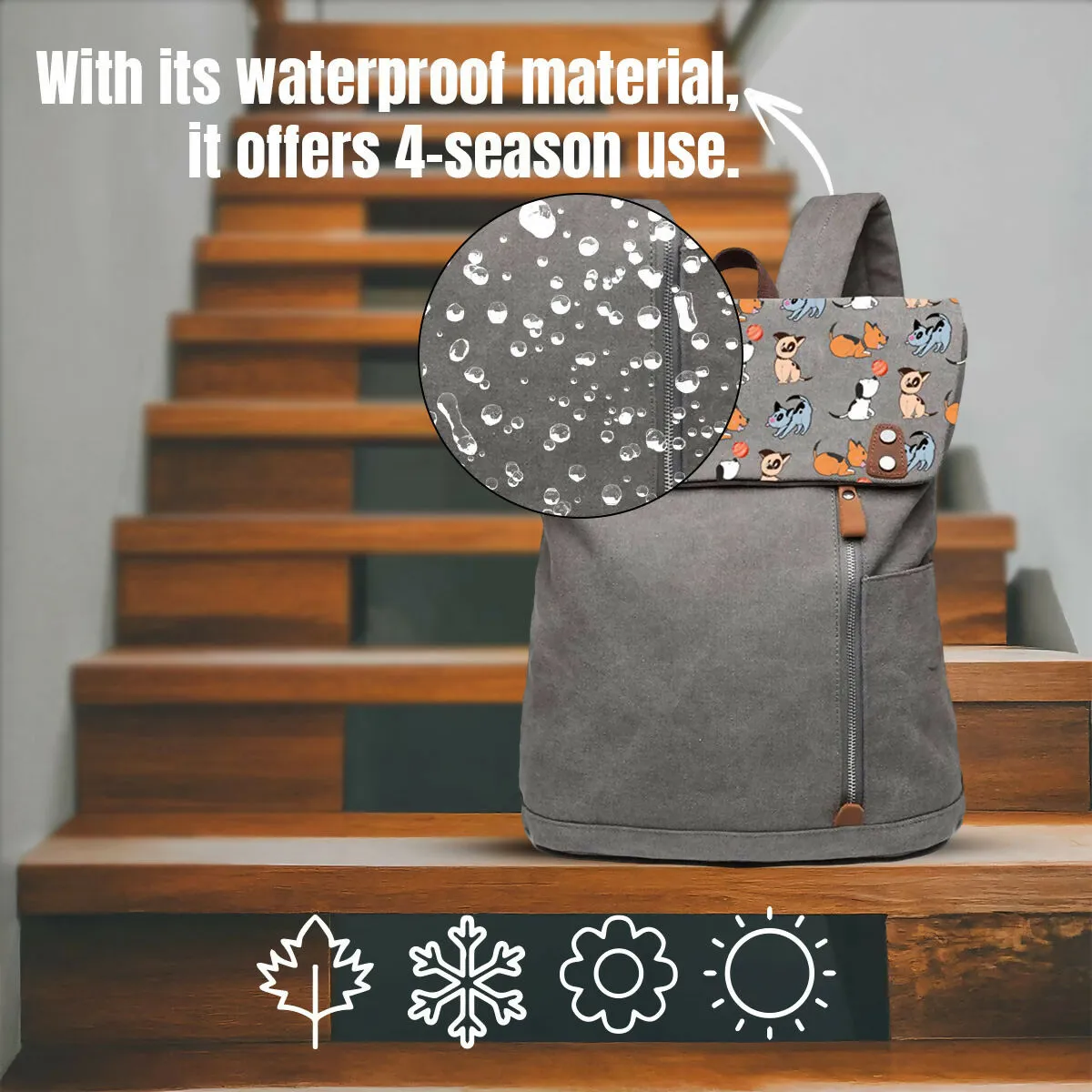 Biggdesign Dogs Vintage Anti Theft and Waterproof Laptop Backpack, Grey