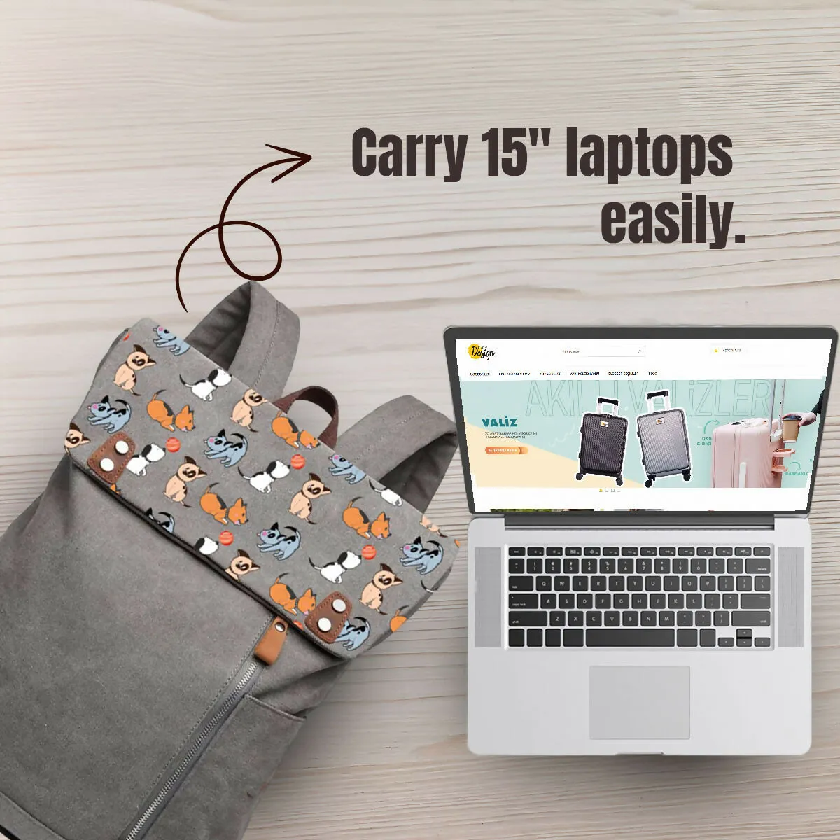 Biggdesign Dogs Vintage Anti Theft and Waterproof Laptop Backpack, Grey